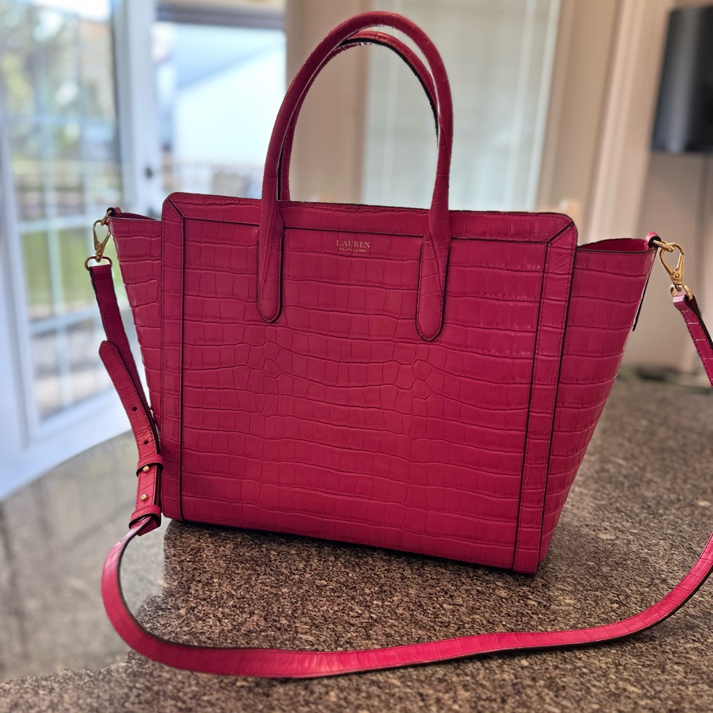 Ralph Lauren Pink Leather Tote With Crocodile Texture